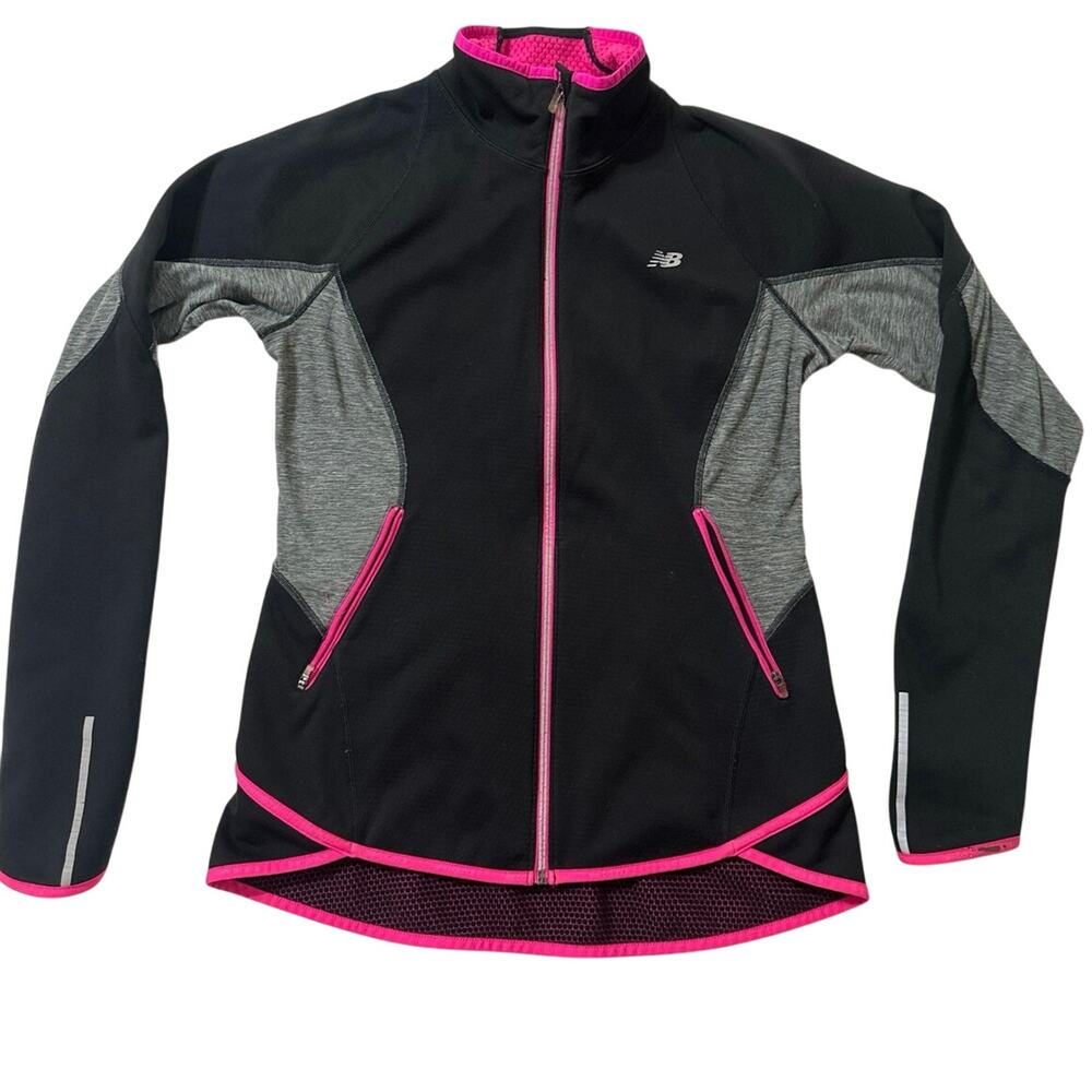 New Balance Jacket Windbreaker Full Zip Mesh Lined Women’s Medium Black Pink
